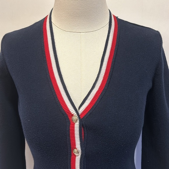Tommy Hilfiger Navy Red White Blue Long Sleeve Button Down Cardigan Wom XS - Picture 2 of 10